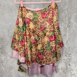 floral leopard print pink and brown flowy fairy core midi skirt #floral #boho